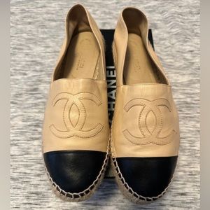 Chanel Espadrilles Beige & Black Lambskin Leather Size 42